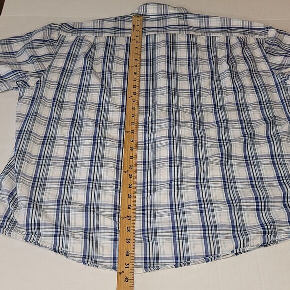 Izod Shirt Adult XXL White/Blue Plaid S/S Casual Button Up Pocket Mens 2XL - Picture 7 of 9